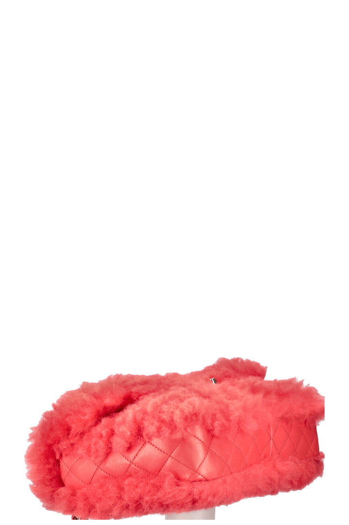 CHANEL 2019 Shearling Classic Single Flap Coral