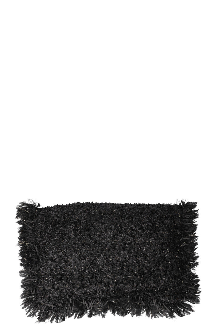 CHANEL Cosmopolite Chain Trim Tweed Clutch Black