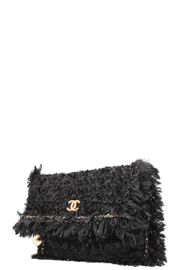 CHANEL Cosmopolite Chain Trim Tweed Clutch Black