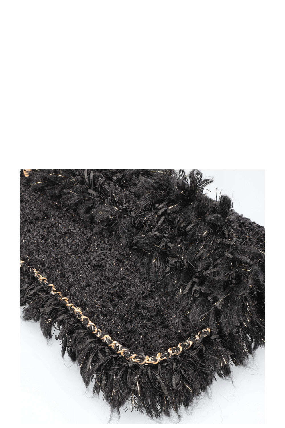 CHANEL Cosmopolite Chain Trim Tweed Clutch Black