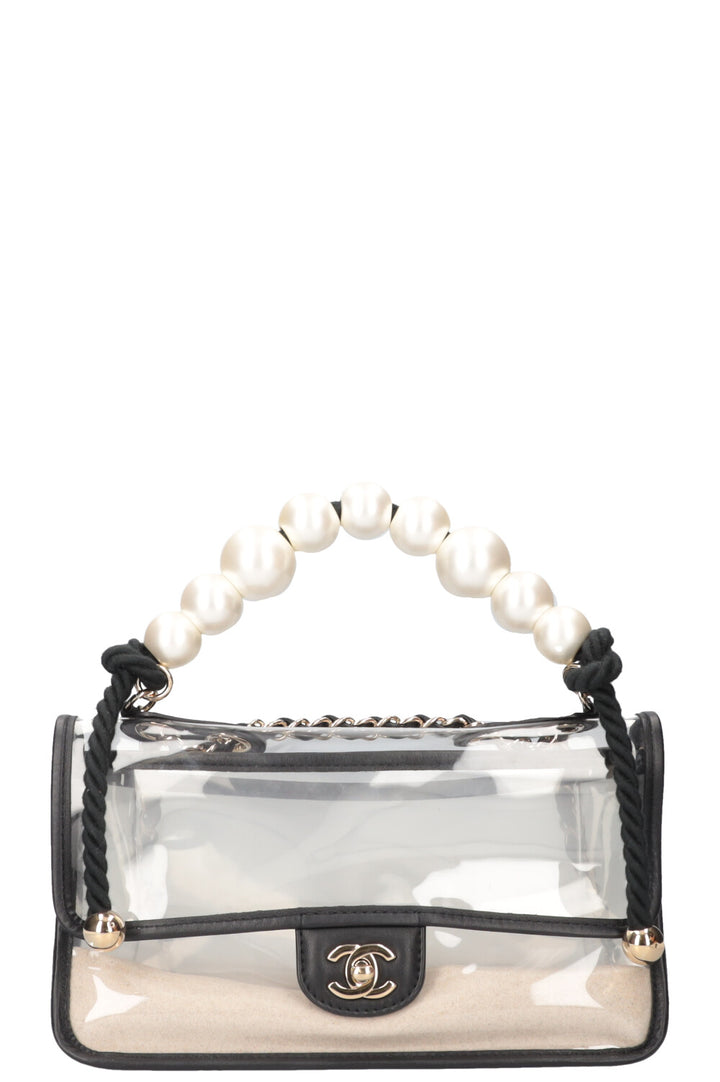 CHANEL Sand By The Sea Pearl Flap Bag PVC Black