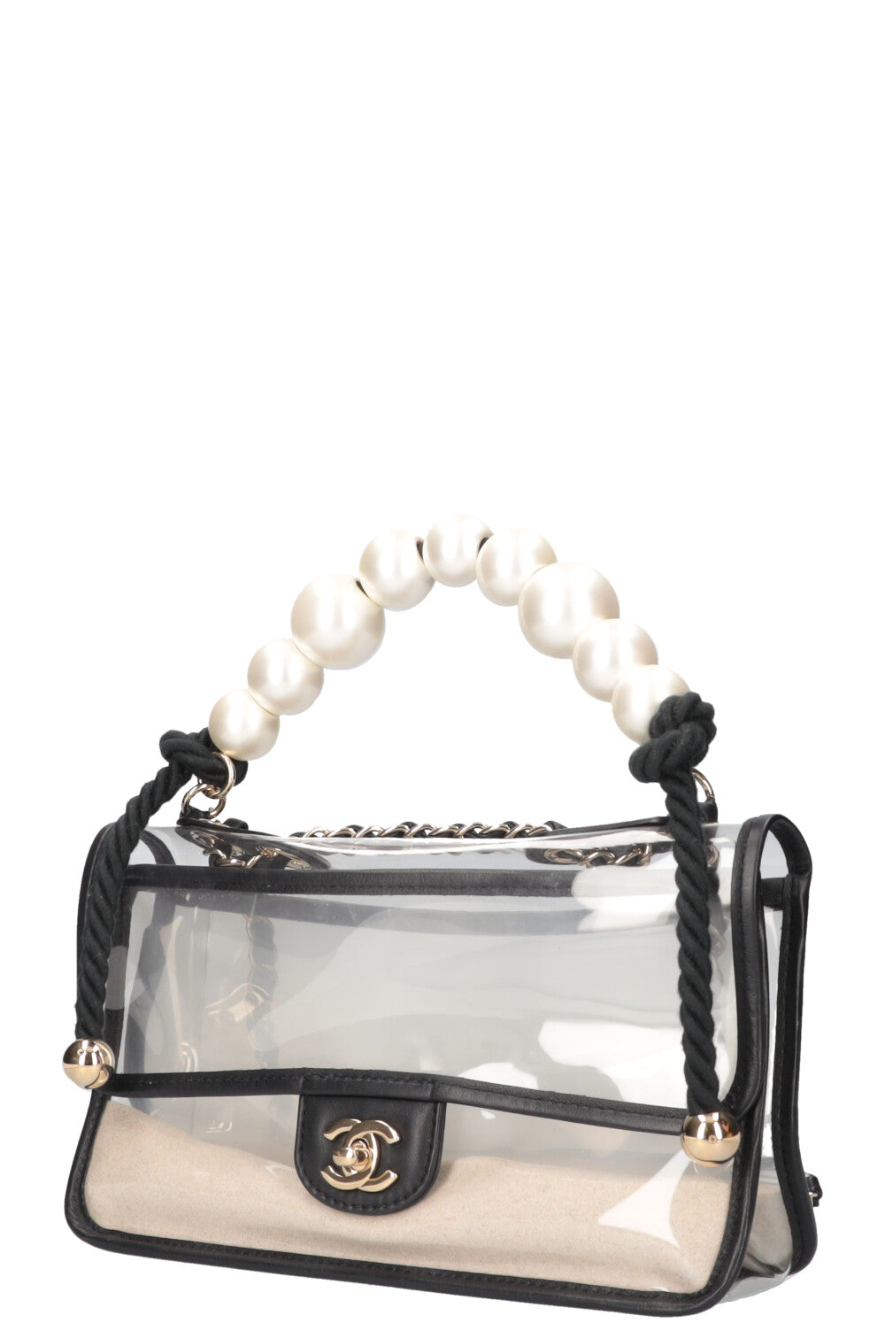 CHANEL Sand By The Sea Pearl Flap Bag PVC Black