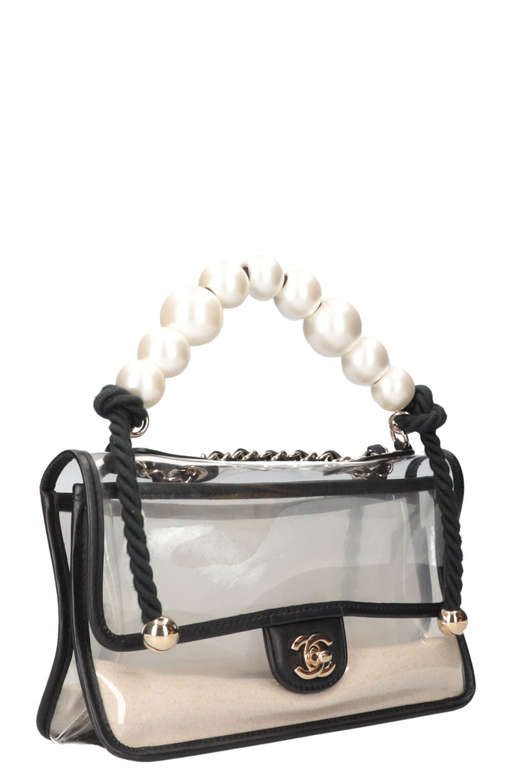 CHANEL Sand By The Sea Pearl Flap Bag PVC Black