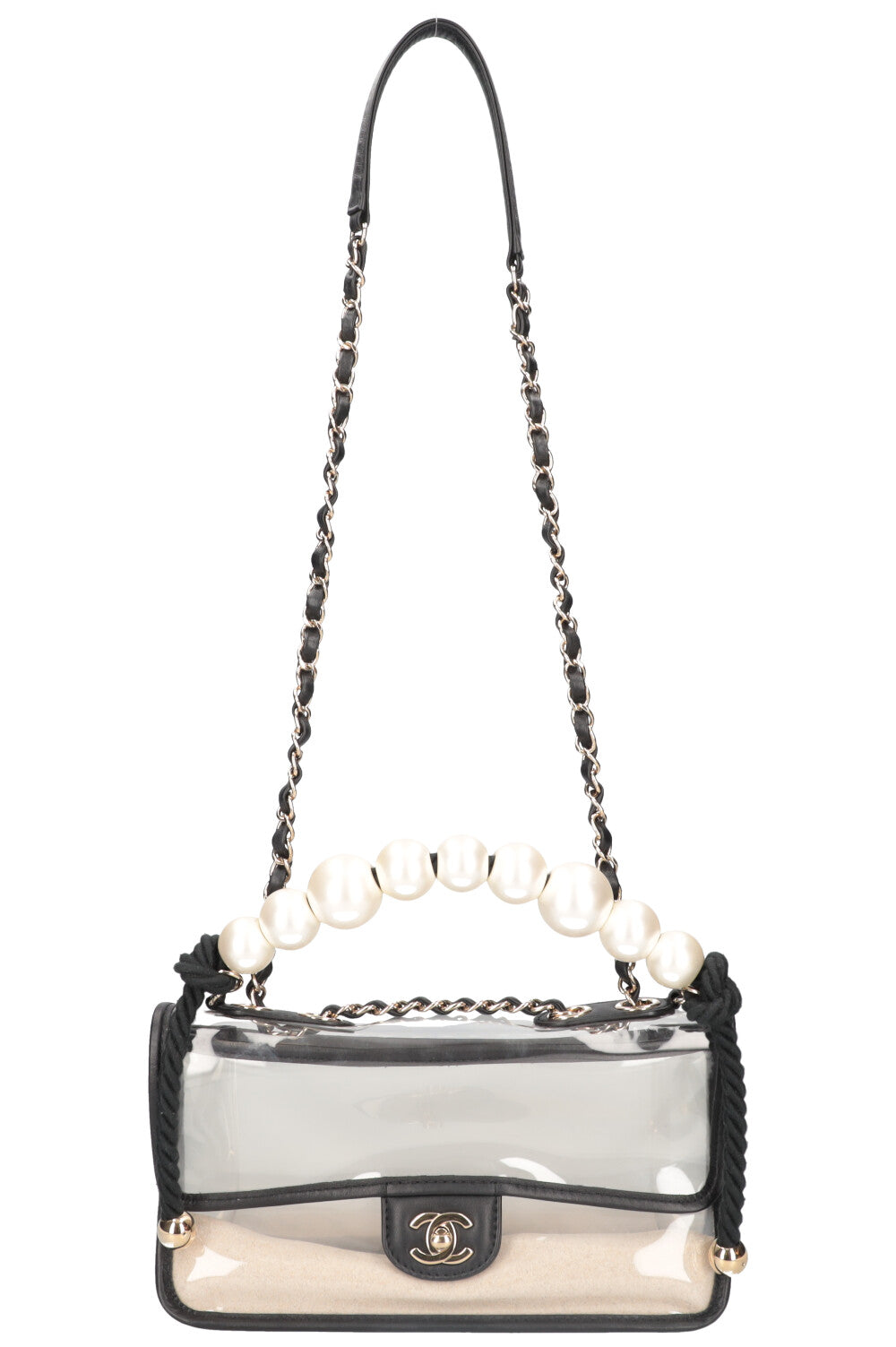 CHANEL Sand By The Sea Pearl Flap Bag PVC Black REAWAKE