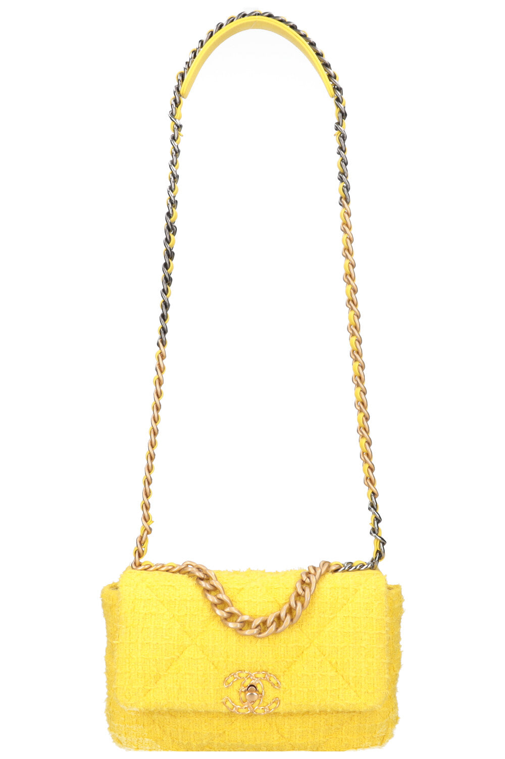 CHANEL 19 Medium Flap Bag Tweed Yellow