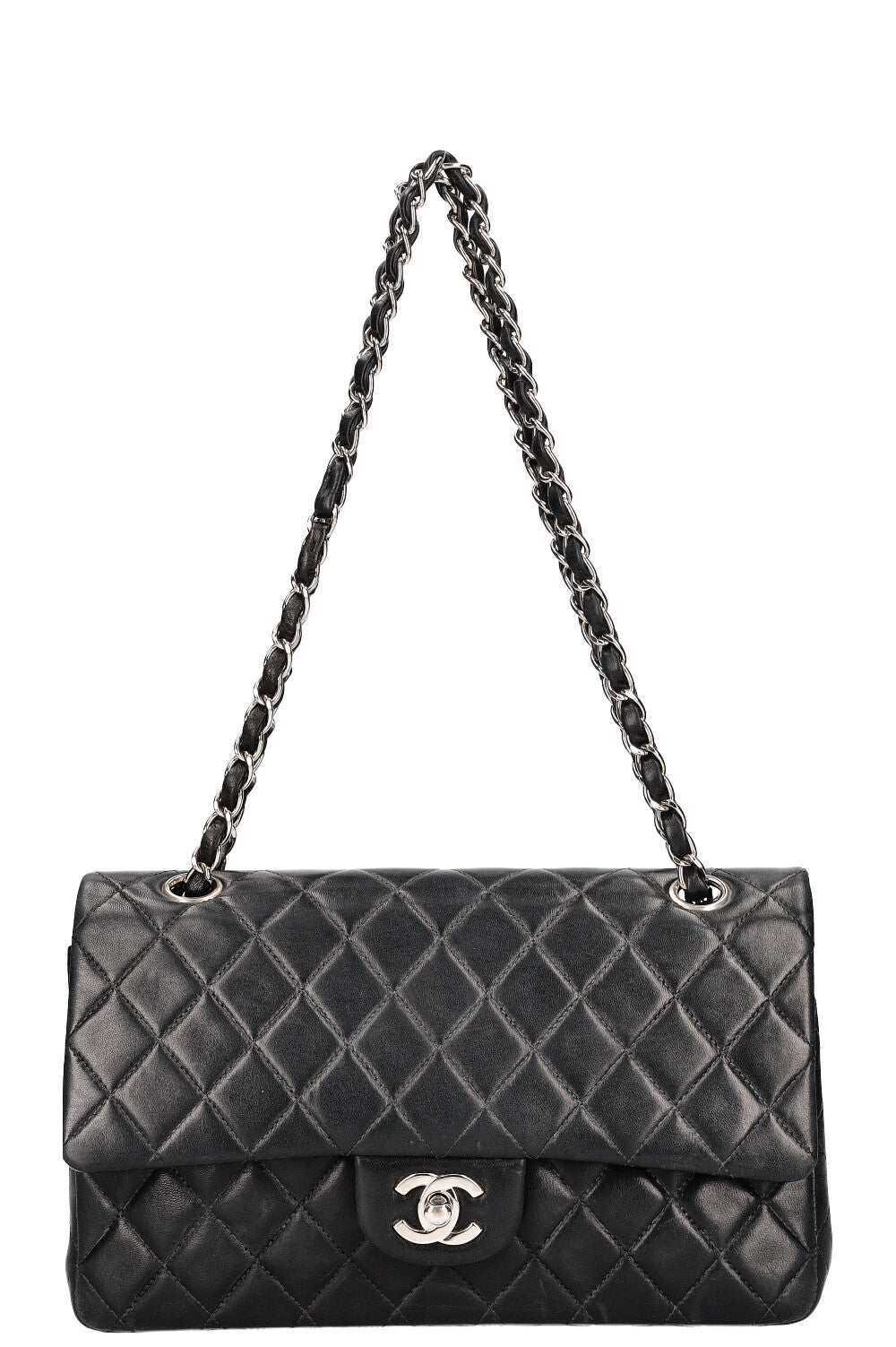 CHANEL Double Flap Bag Medium Black Silver