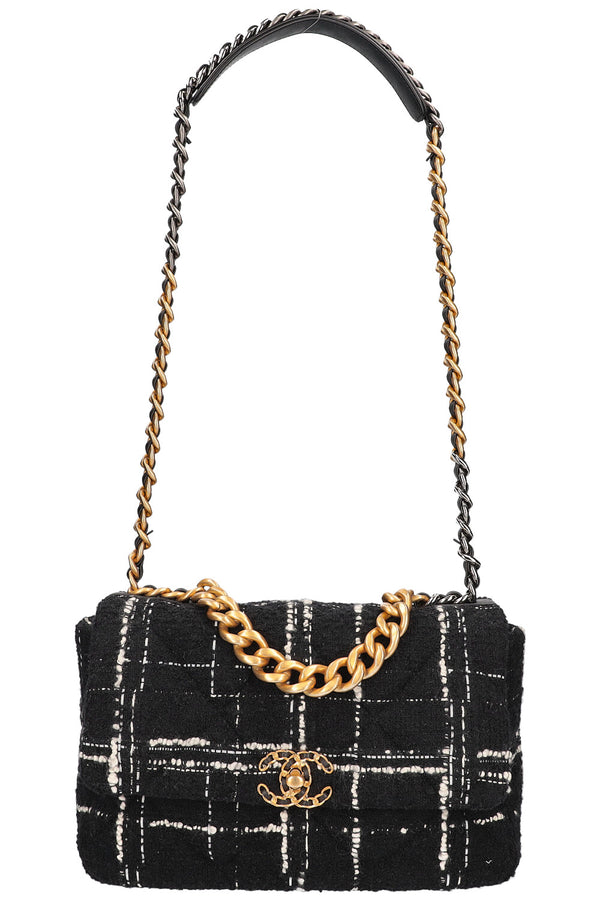 CHANEL 19 Large Flap Bag Tweed Black & White