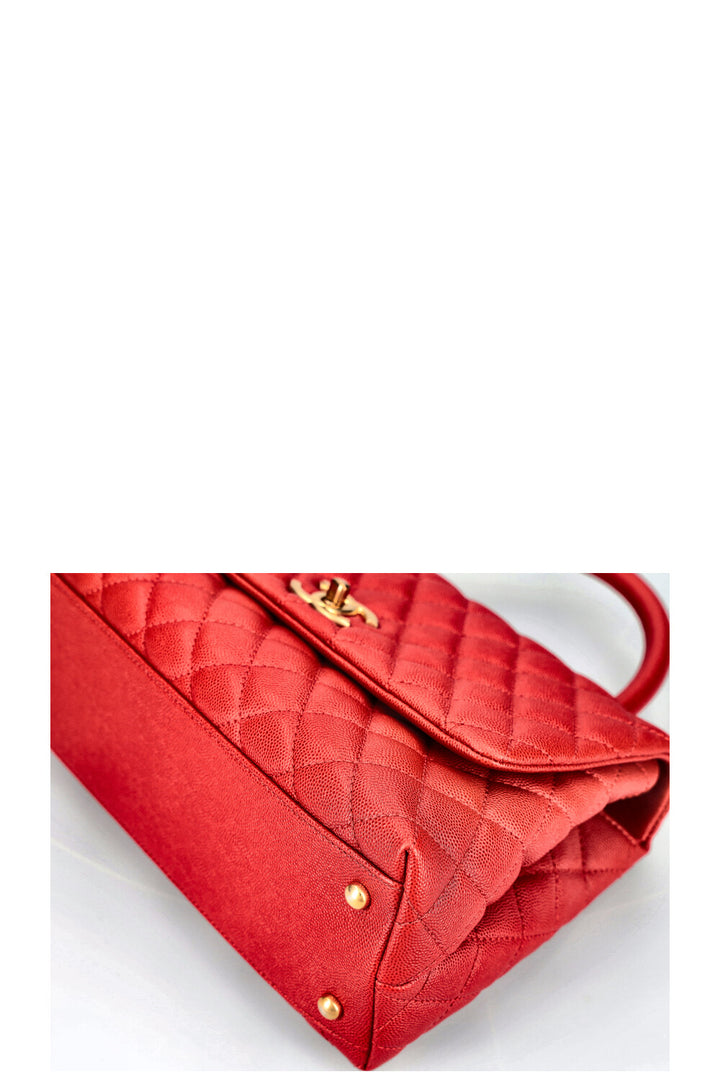 CHANEL Coco Handle Bag Red Caviar Leather