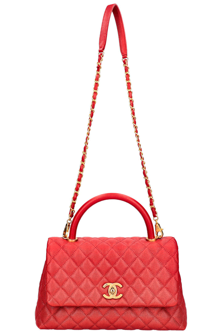 CHANEL Coco Handle Bag Red Caviar Leather