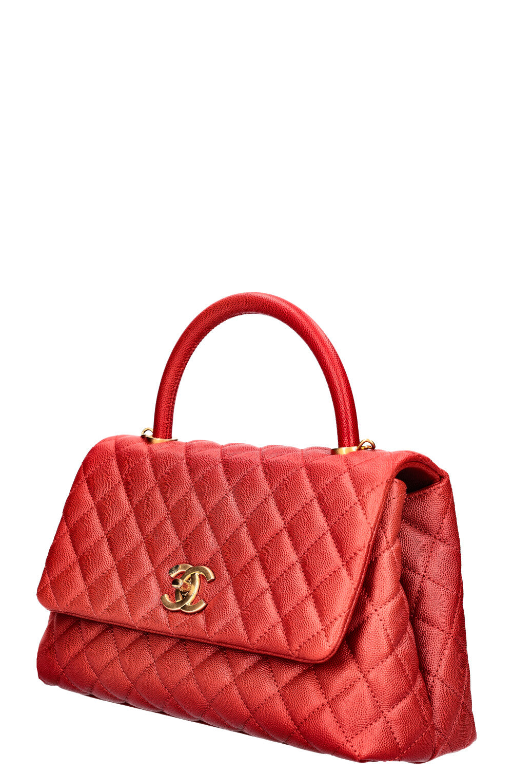 CHANEL Coco Handle Bag Red Caviar Leather