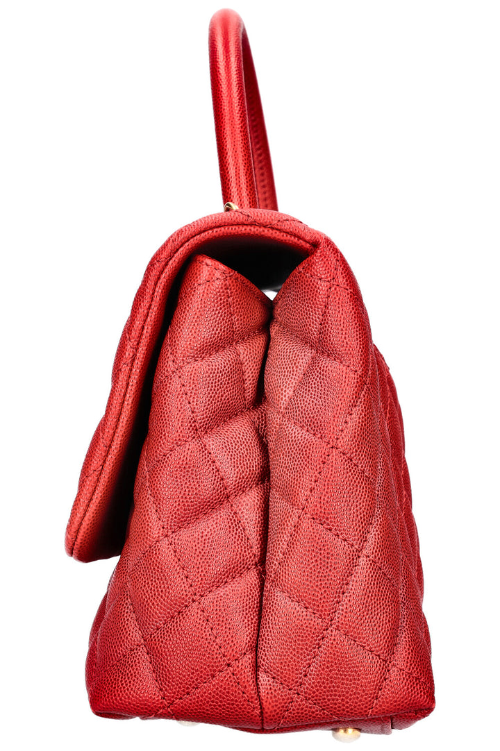 CHANEL Coco Handle Bag Red Caviar Leather