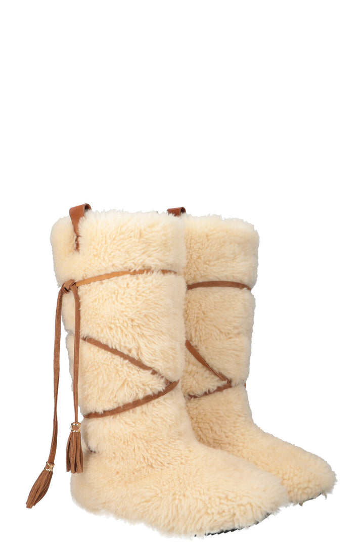 CELINE Shearling Colorblock Pattern Boots