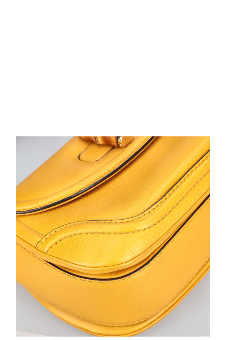 GUCCI 1947 New Convertible Bamboo Top Handle Bag Medium Yellow