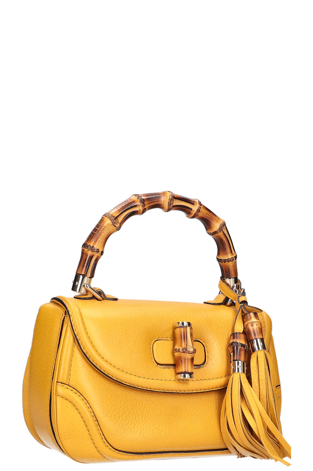 GUCCI 1947 New Convertible Bamboo Top Handle Bag Medium Yellow