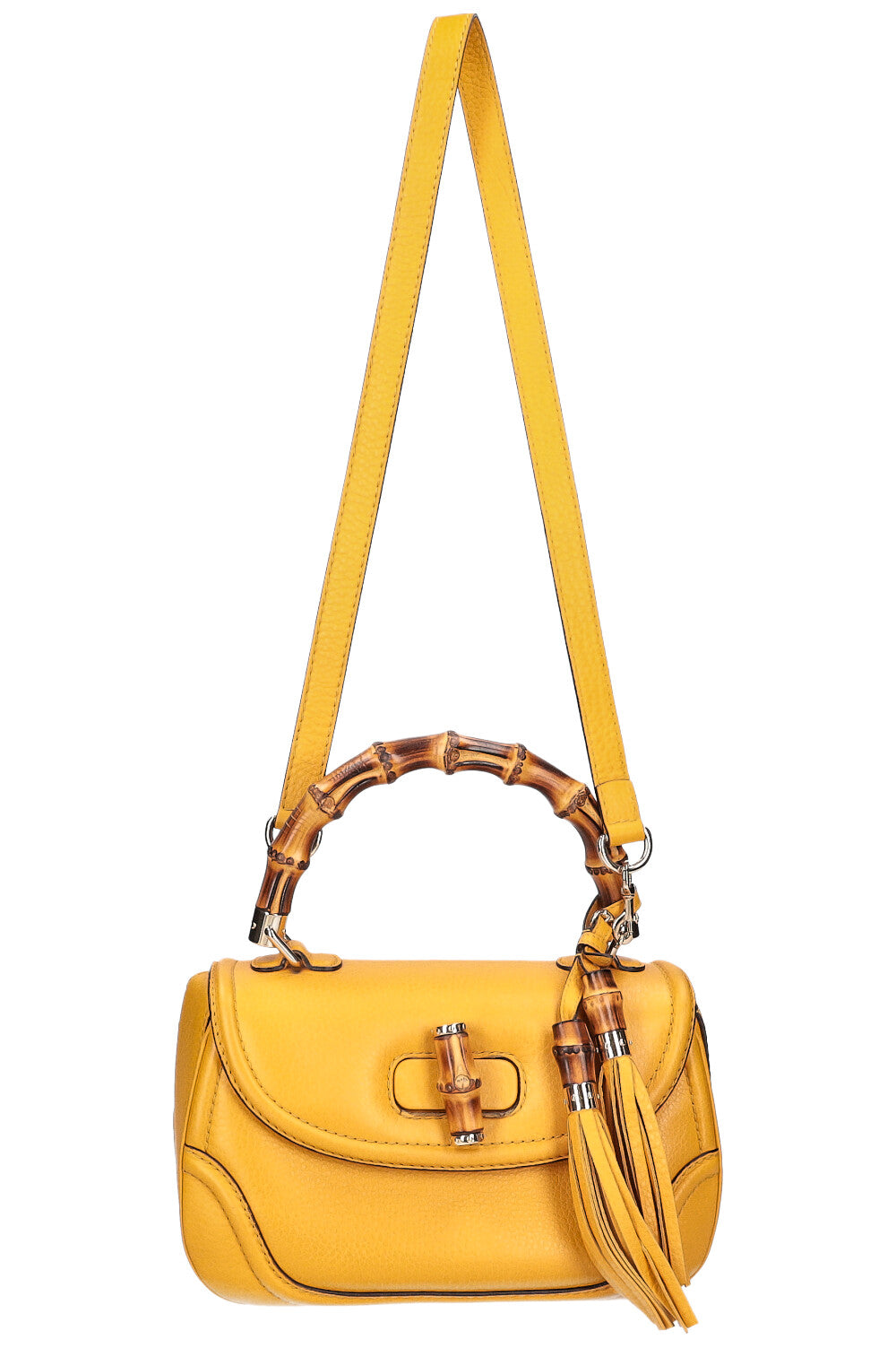 GUCCI 1947 New Convertible Bamboo Top Handle Bag Medium Yellow