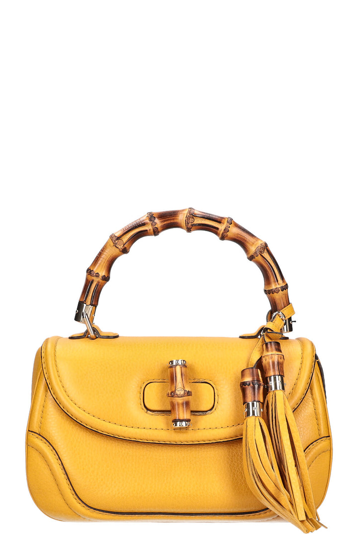 GUCCI 1947 New Convertible Bamboo Top Handle Bag Medium Yellow