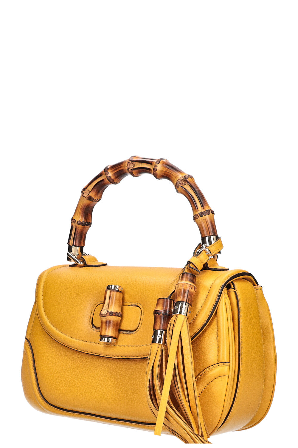 GUCCI 1947 New Convertible Bamboo Top Handle Bag Medium Yellow