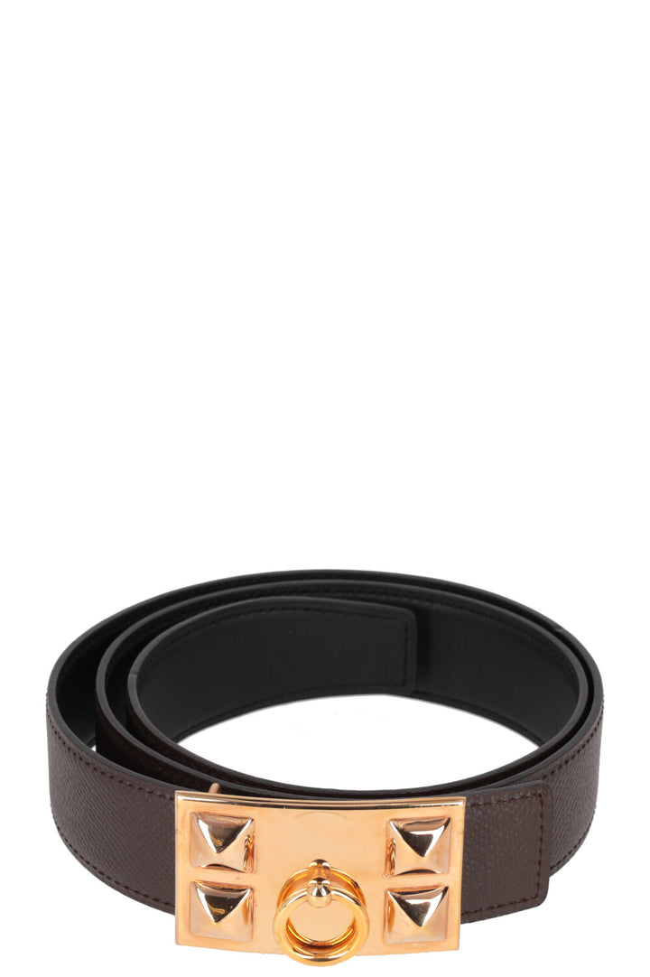 HERMES Belt Collier de Chien Brown Black Gold