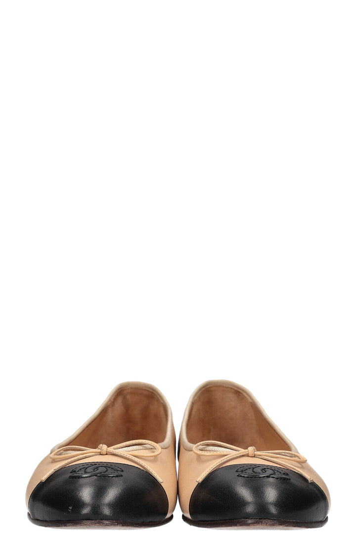 CHANEL Classic Ballet Flat Beige Black