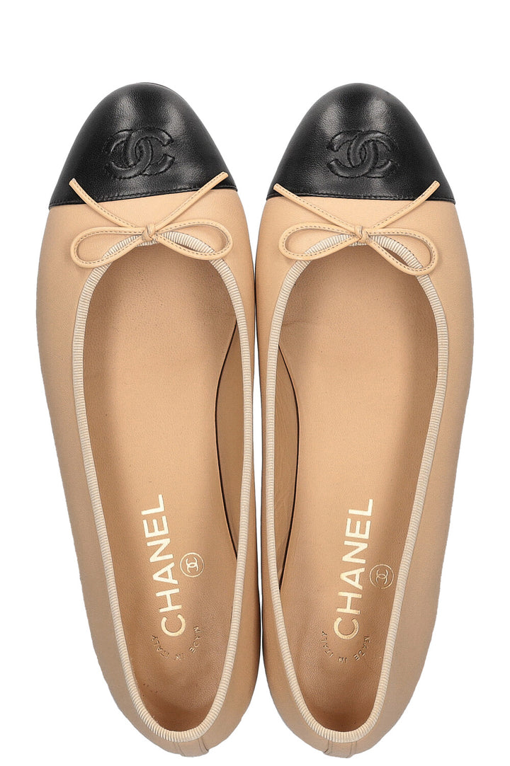 CHANEL Classic Ballet Flat Beige Black