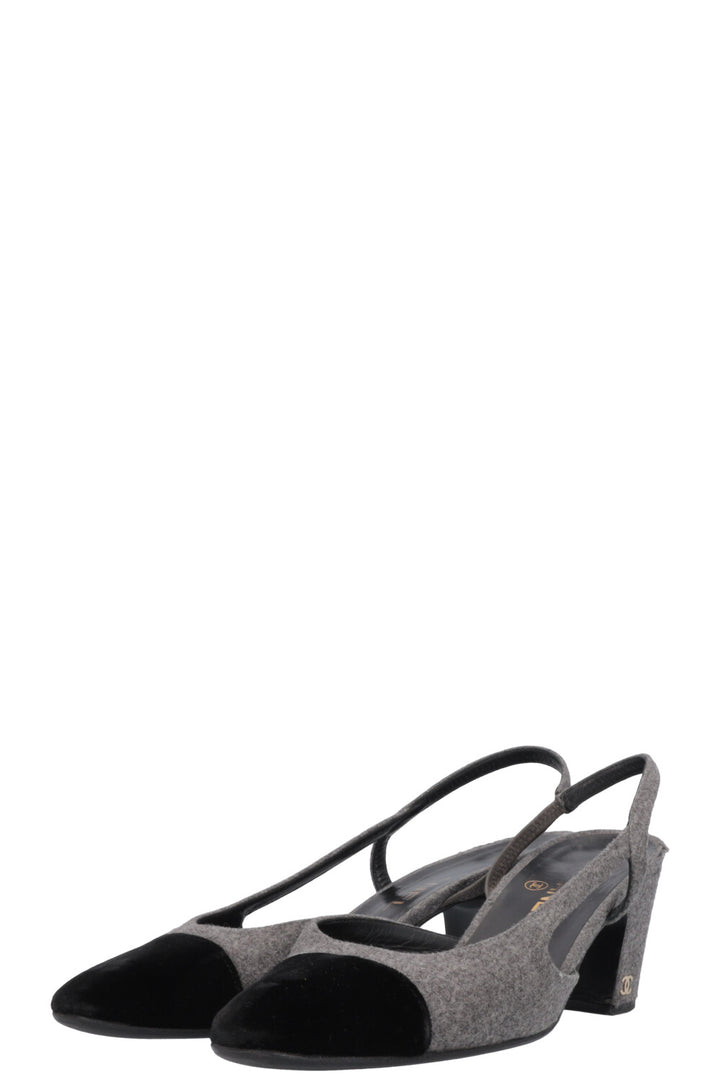 CHANEL Classic Slingback Heels Grey Black