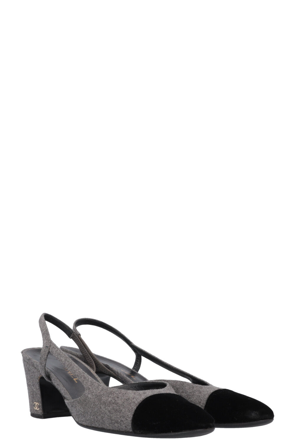 CHANEL Classic Slingback Heels Grey Black