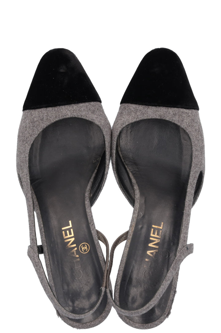 CHANEL Classic Slingback Heels Grey Black