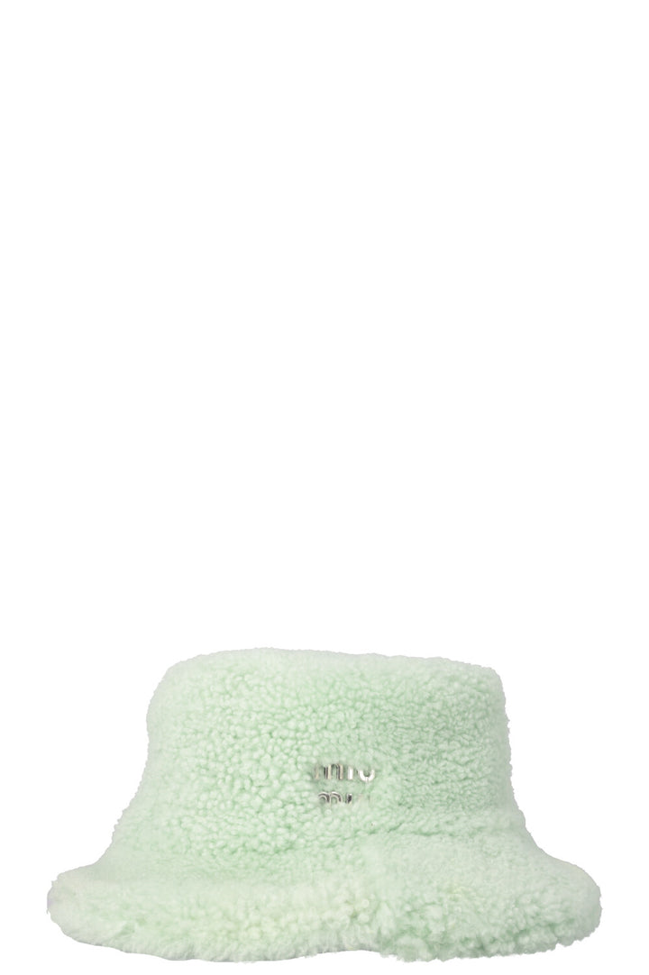 MIUMIU Logo Shearling Bucket Hat Mint