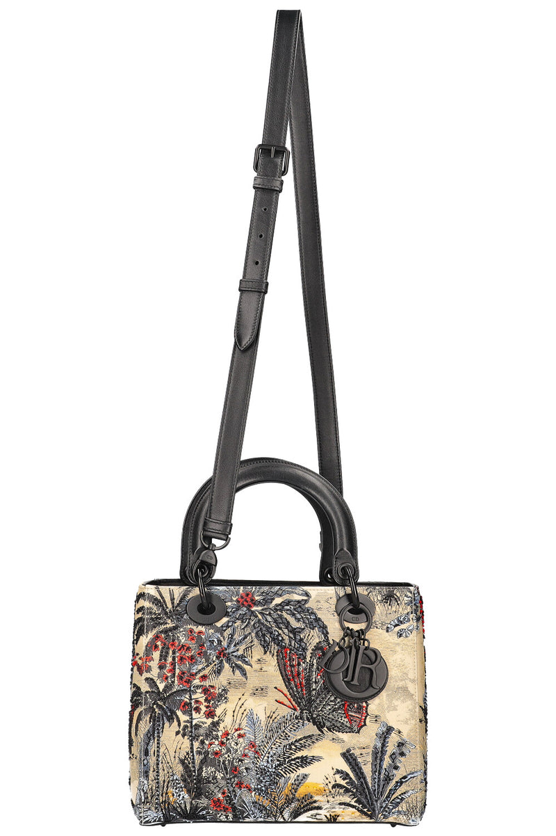CHRISTIAN DIOR Lady Dior Bag Medium Multicolor Beaded Toile de Jouy Tropicalia