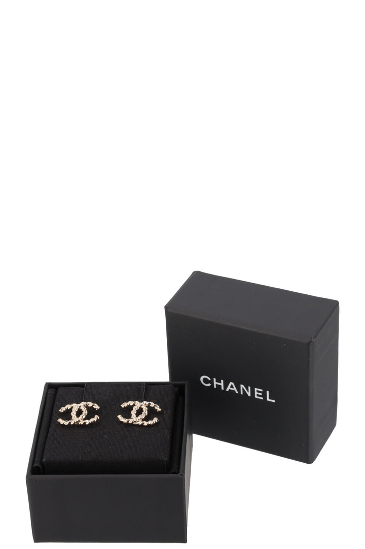 CHANEL 2024 Braided CC Earrings Champagner