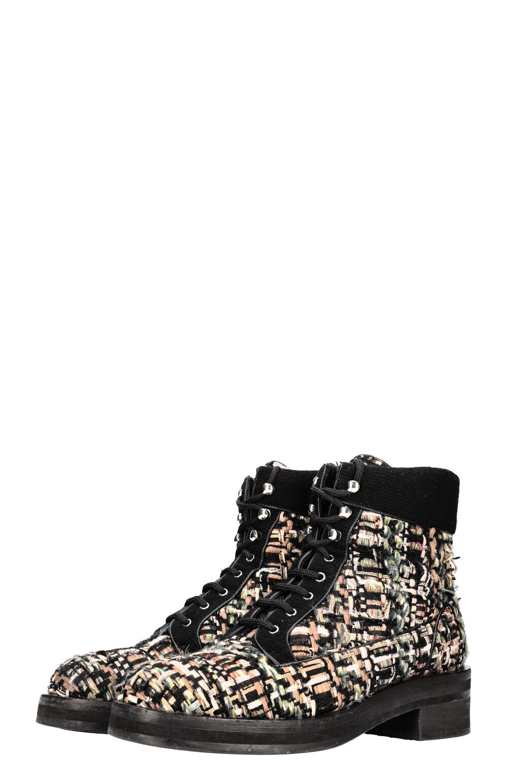 CHANEL Tweed Hiking Boots Multicolor