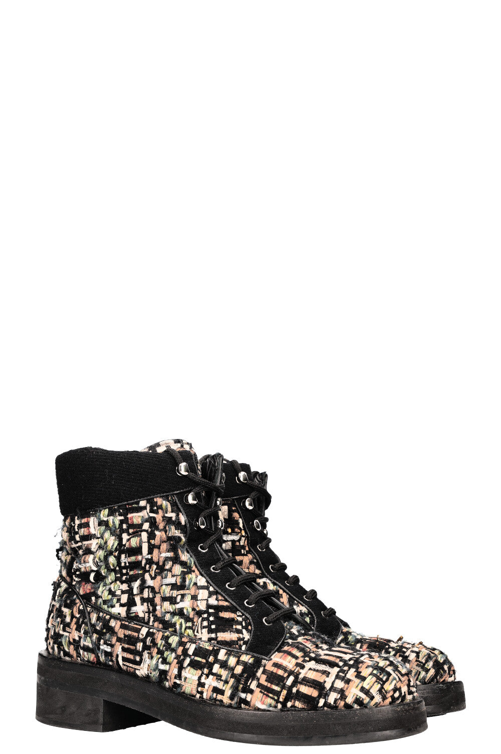 CHANEL Tweed Hiking Boots Multicolor