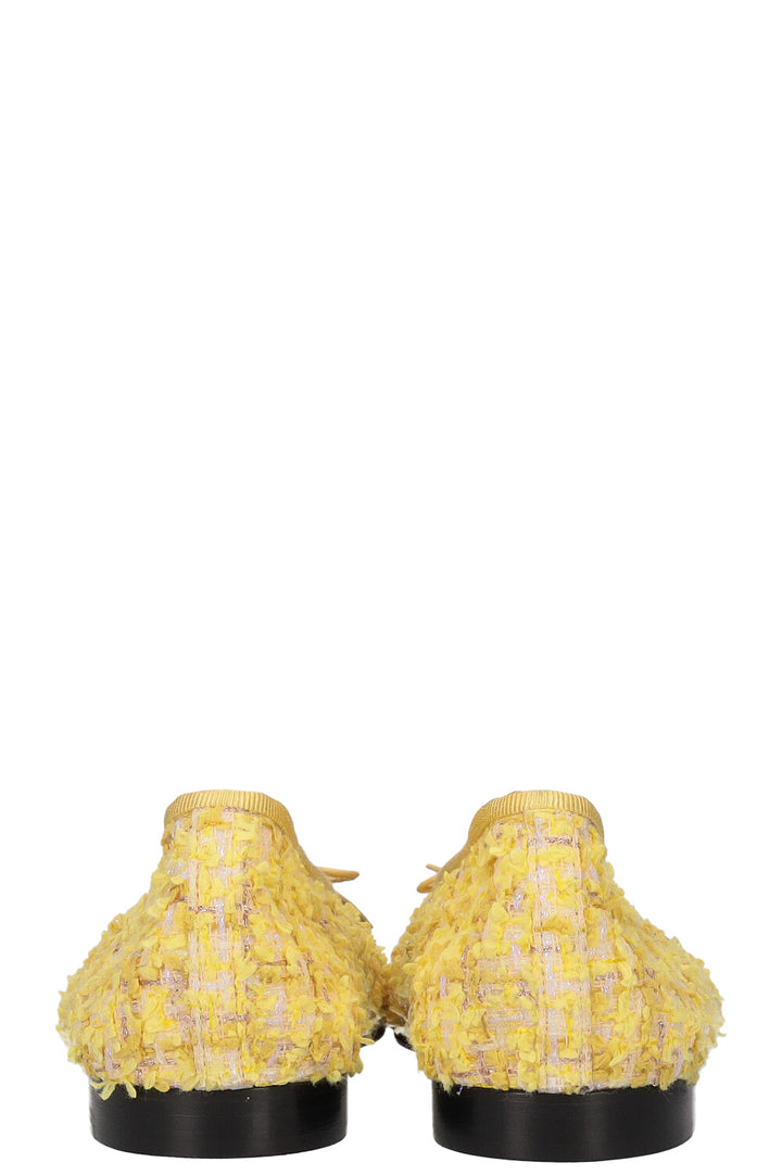 CHANEL Ballerina Flats Tweed Yellow