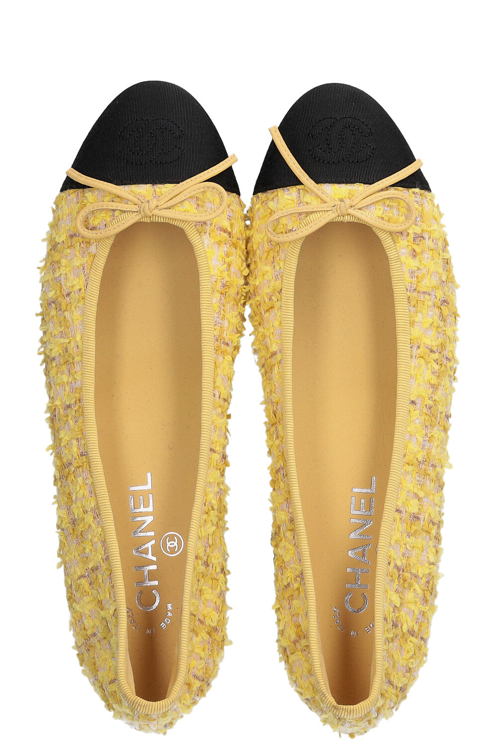 CHANEL Ballerina Flats Tweed Yellow