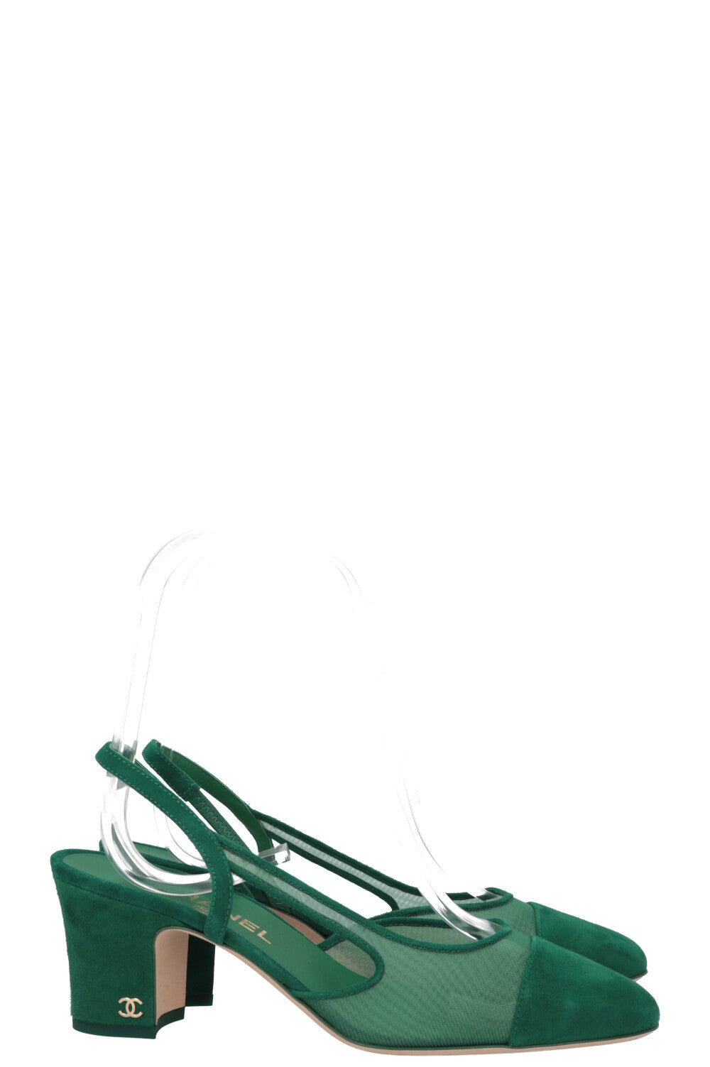 CHANEL Slingback Heels Mesh Suede Green – REAWAKE