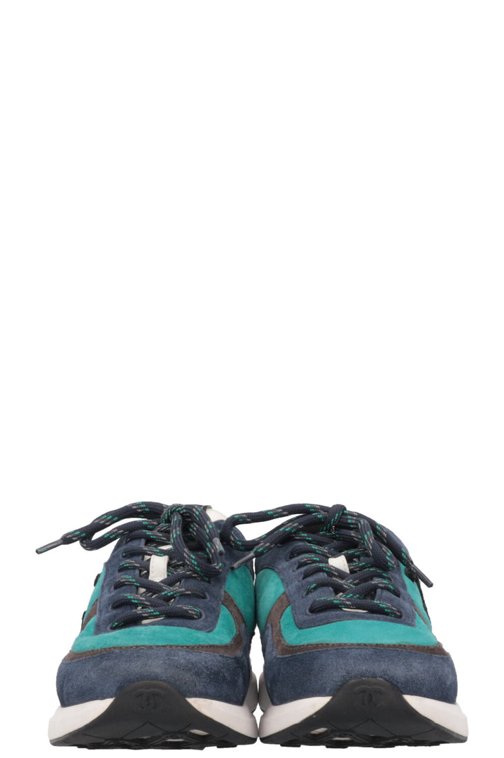 CHANEL CC Low Top Sneakers Suede Petrol