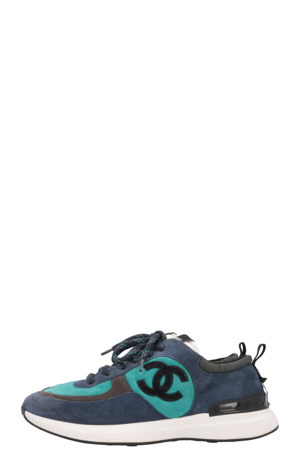 CHANEL CC Low Top Sneakers Suede Petrol