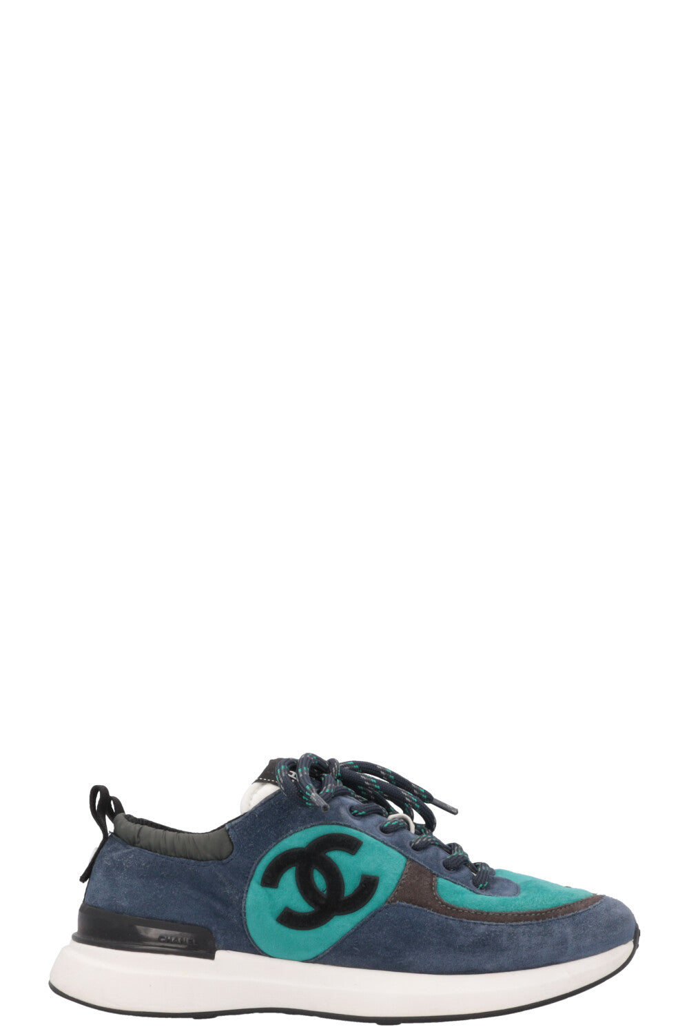 CHANEL CC Low Top Sneakers Suede Petrol
