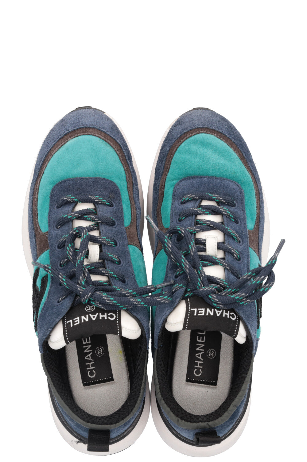CHANEL CC Low Top Sneakers Suede Petrol