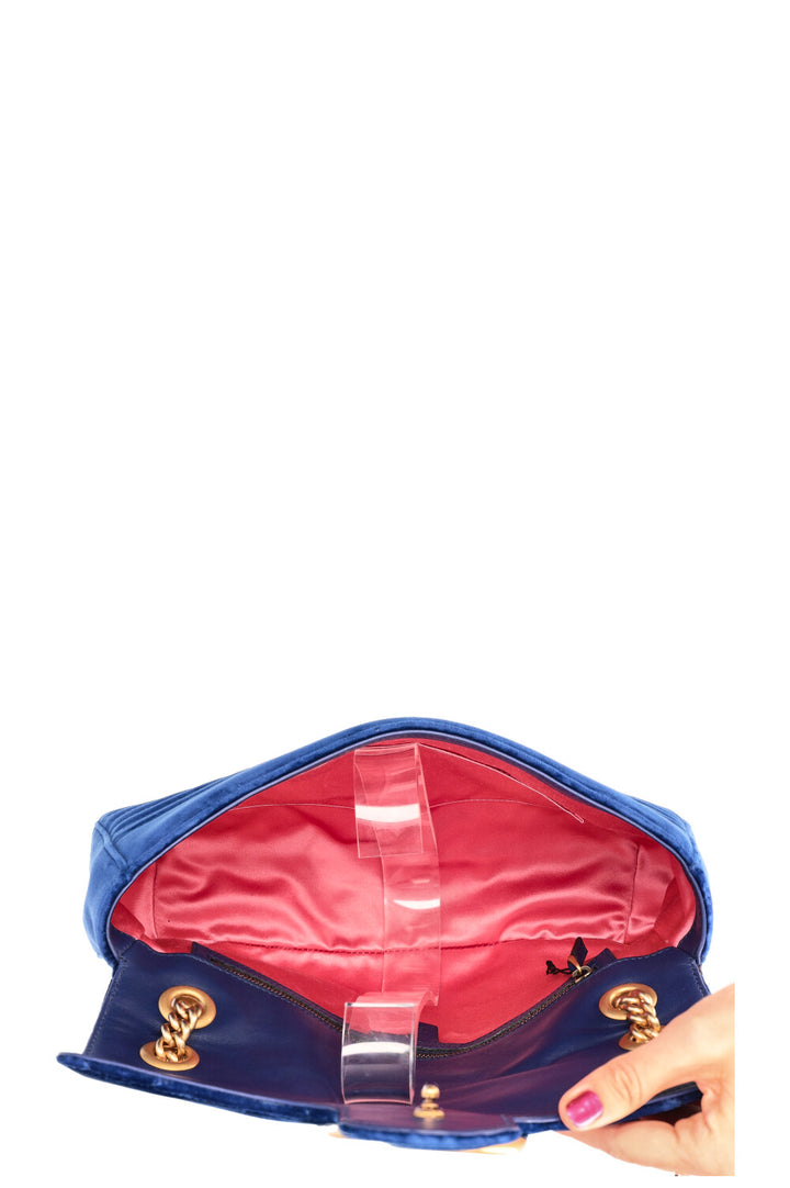 Sac GUCCI Marmont Moyen Velours Bleu