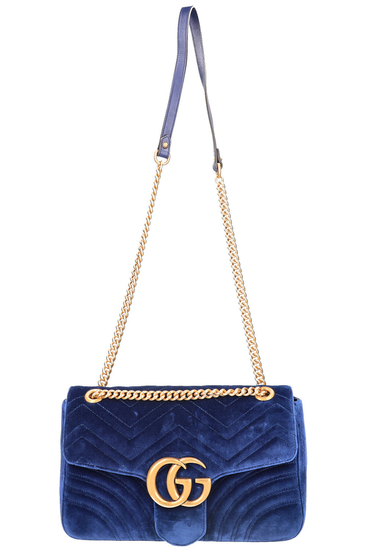 Sac GUCCI Marmont Moyen Velours Bleu