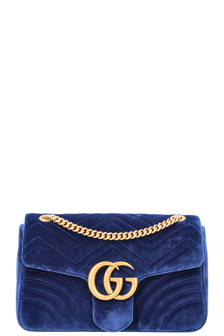 Sac GUCCI Marmont Moyen Velours Bleu