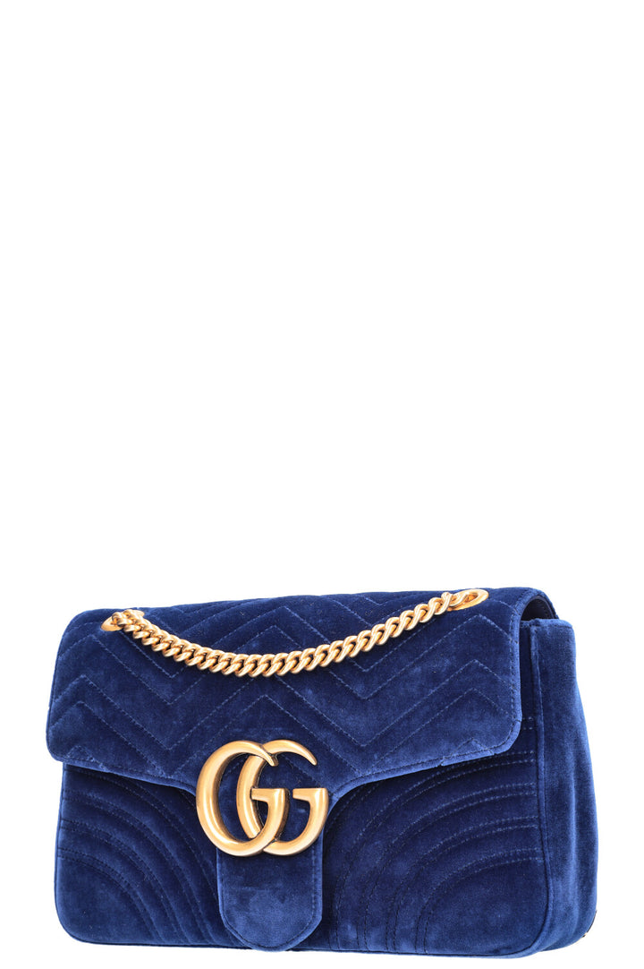 Sac GUCCI Marmont Moyen Velours Bleu