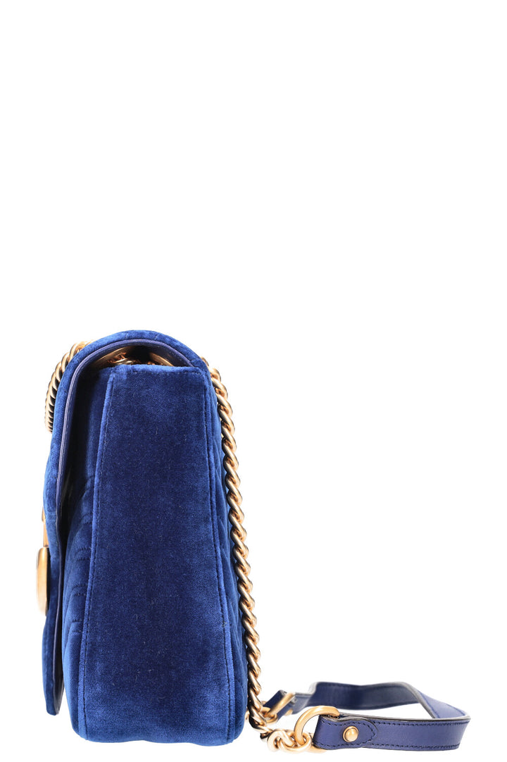 Sac GUCCI Marmont Moyen Velours Bleu