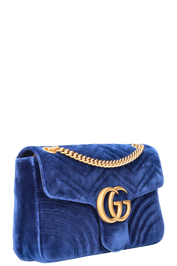 Sac GUCCI Marmont Moyen Velours Bleu