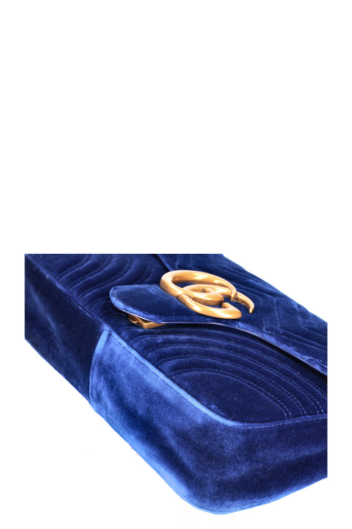 Sac GUCCI Marmont Moyen Velours Bleu