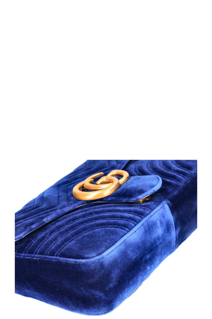 Sac GUCCI Marmont Moyen Velours Bleu