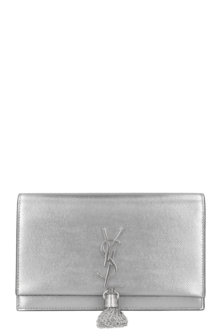 SAINT LAURENT Kate Tassel Bag Grain De Poudre Silver