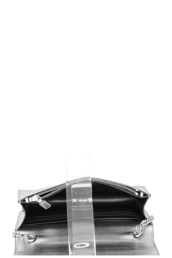 SAINT LAURENT Kate Tassel Bag Grain De Poudre Silver