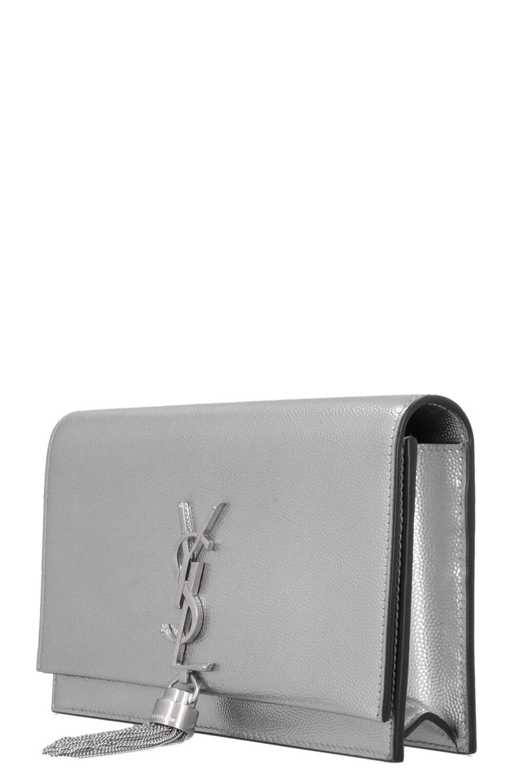 SAINT LAURENT Kate Tassel Bag Grain De Poudre Silver